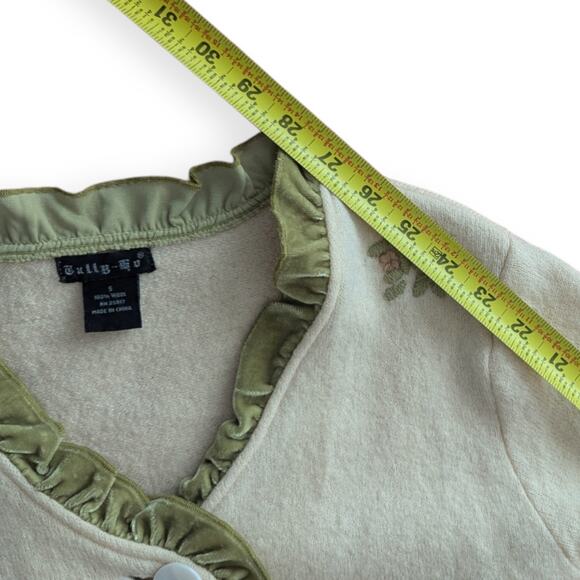 Tally-Ho Cream Wool Ruffle Cardigan with floral embroidery - Picture 10 of 11